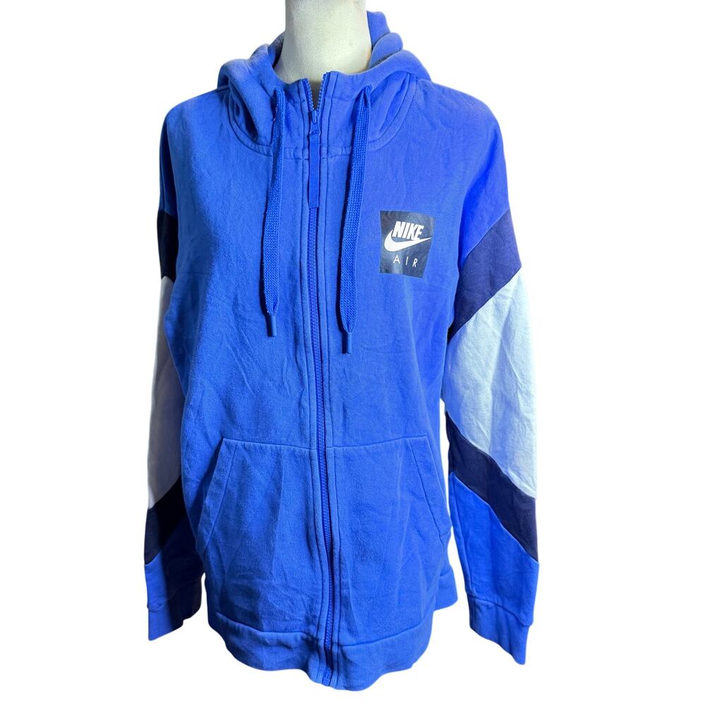 Nike Air Blue Colorblock Full Zip Hoodie, Streetwear Graphic Back, Men's Medium